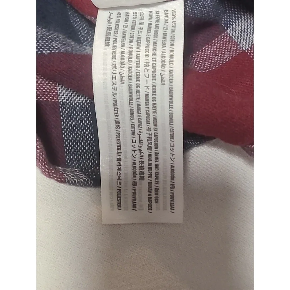 Hollister California Red & Blue Plaid Flannel Button Up Hoodie Mens Sz small